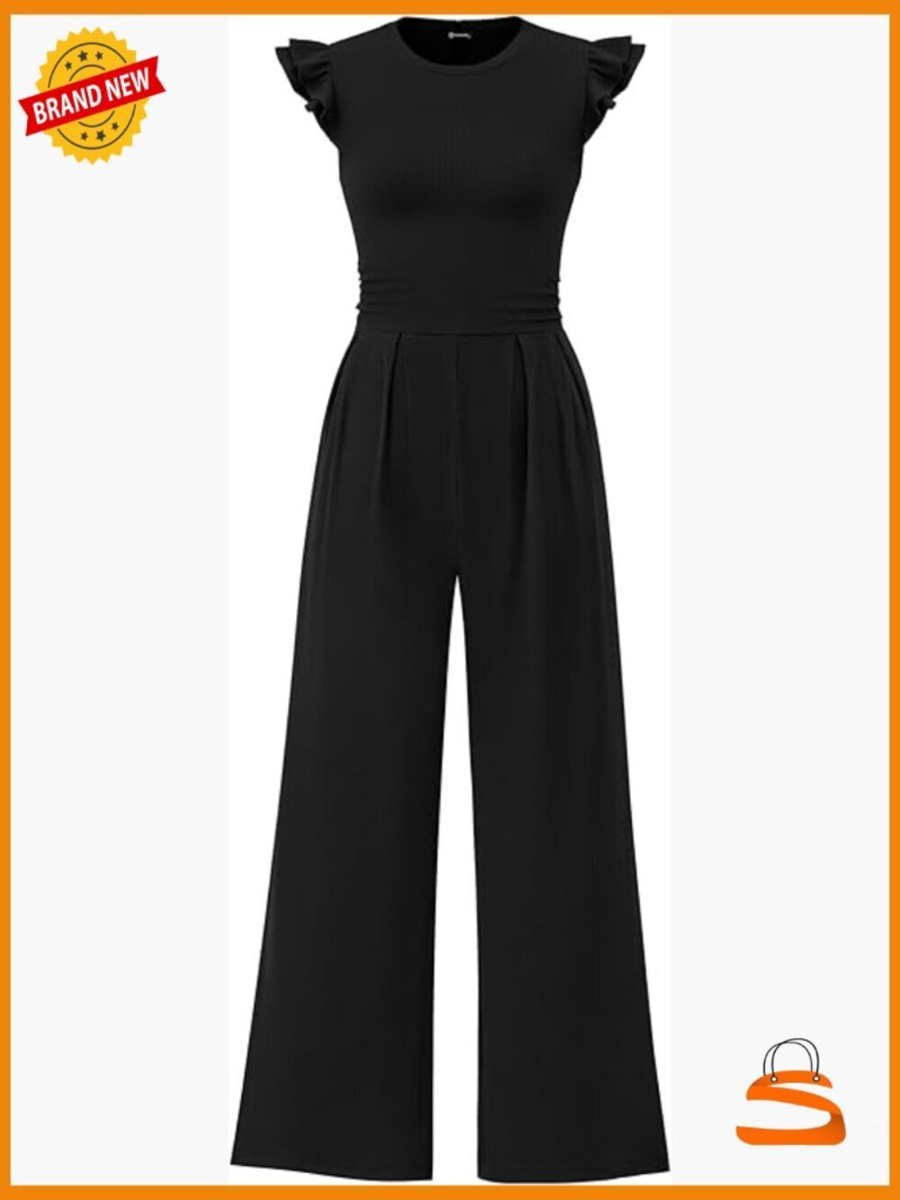 Slim Fit Rib Knit Jumpsuit with Ruffle Sleeves and Back Zipper